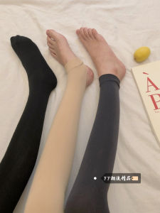 Womens Fleece Lined Autumn Winter Leggings Thin Velvet Warm Footwear Inner Wear Slim Fit Nine Point Socks Black Thread Pants