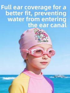 Mesuca | Comfortable Water-resistant Ear-protective Silicone Swim Cap for Long Hair Kids