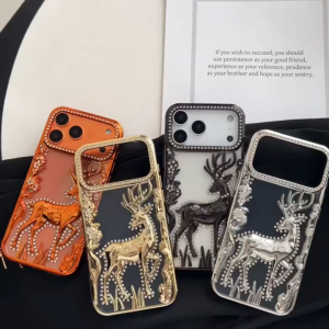 3D Flash Diamond Deer Electroplating Soft Case for iPhone 12 13 14 15 16 17 Pro Max Air Casing Simple Solid Color Case for iPhone 17 Case
