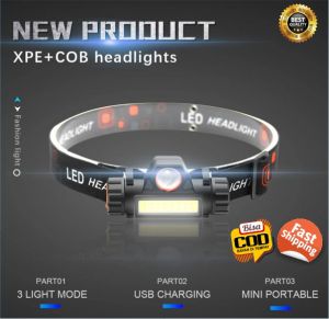 Headlamp Lampu Kepala IPX6 LED COB XPE Outdoor Waterproof Anti Air Debu Flashlight Sorot Headlight