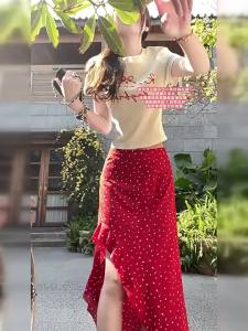 Chân Váy Dài Không Đều Với Chấm Bi & Hoa Cho Phụ Nữ Mùa Hè Đi Biển