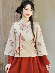 Autumn Winter New Chinese Style Tea Ceremony Master Improved Republic of China Style Workwear Daily Hanfu Cheongsam Halfring Skirt Two Piece Set