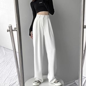 High-Waisted Drapey Casual Suit Pants Womens Straight Leg Pants Comfortable Loose Fit High Waist Trousers for Ladies
