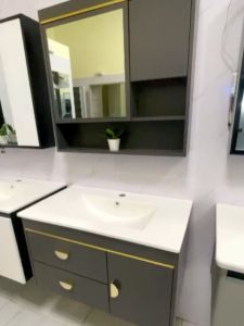 LIÊN HỆ FREESHIP Tủ chậu gương lavabo phòng tắm MILOR cửa hít nhựa PVC đặc lõi cao cấp siêu bền đẹp kích thước mặt lavabo 50x80 cm