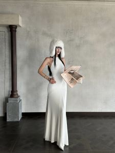VENUIE | Elegant Neck Tie Slimming Fish Tail Maxi Dress