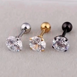 [SG Local Seller] Silver Steel Barbell Crystal Cartilage Helix for Men and Women