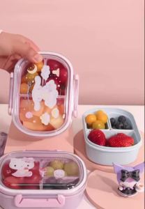 Sanrio | Kawaii 580ml Hello Kitty Hộp Cơm Trưa Nhiều Lớp Hộp Đựng Cơm Di Động Cho Trái Cây Dã Ngoại Công Suất Lớn Hoạt Hình Gia Dụng Tốt