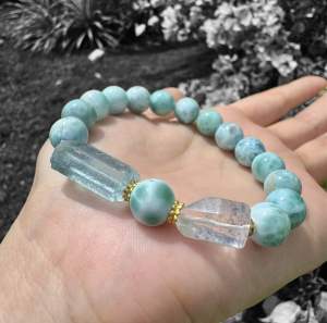 Natural Genuine | Loveau Jewel | • Larimar x Raw Aqua x Dumortierite • 10mm+
