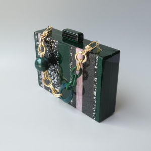 New Trendy Handbag: Green Striped Sequin & Acrylic Luxury Party Prom Evening Bag
