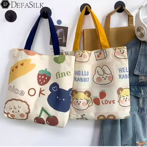 Defasilk | Cute Cartoon Japanese Style Canvas Tote Bag for School Lunch