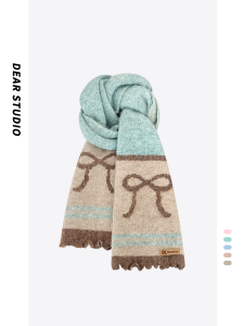 Soft Cozy Knitted Scarf Womens Autumn Winter New Korean Style Warm Butterfly Knot Shawl Scarf Versatile for Students Couples