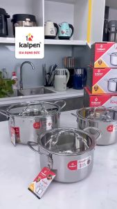 Bộ 3 nồi inox liền khối cao cấp Kalpen Kampfer KF1 size 16-20-24cm Bảo hành 30 năm