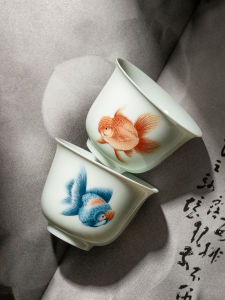 High-End Ceramic Tea Cup Set White Porcelain Master Cup Personal Dedicated Couple Matching Gongfu Tea Drinking Fish Cup