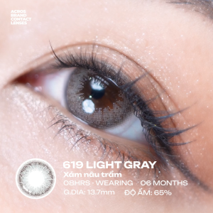 (HOẢ TỐC SG) Kính áp tròng màu Xám ánh nâu 619 LIGHT GRAY ACROS – Lens dùng 6 tháng đeo 8h/ngày