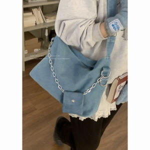 Denim Washed Casual Tote Bag Womens Large Capacity Fashionable 2024 New Style Handbag Soft Polyester Lining Zipper Closure