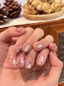 Summer Dopaamine Short Nail Art Handmade Wearable Nail Tips Glass Bead Cat Eye Design Removable Nail Extensions Gentle Color