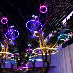 ไฟวงกลม LED ติดต้นไม้ วงกลมจุดประทับใจ ไฟติดต้นไม้กลางแจ้ง ป้องกันน้ำ วัสดุเหล็ก งานฝีมือ ตกแต่งในช่วงวันหยุด