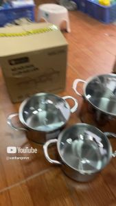 Bộ 3 nồi inox 3 lớp đáy liền Elmich 2103OL size 182026cm bảo hành 5 năm