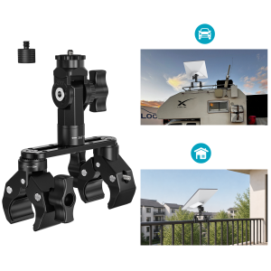 EDUP | EDUP SK0146S-PRO Upgraded Mini Dish Mount Clamp Aluminum Alloy Dual Clamp 360° Rotation 270° Tilt Heavy Duty Pipe Bracket for RV