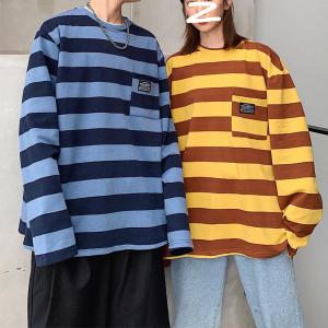 Stripe blouse Long sleeved Women blouse Stripe T shirt Korean Casual Loose Tops harajuku Personality