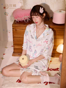 GONGDIE | Cooling Summer Sleepwear Lace Cartoon Design Ice-Snow Silk