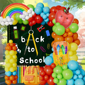 151-Piece Back-To-School Season Balloon Arch Set Including Rainbow-Colored Latex Balloons Crayon Box-Shaped and Apple-Shaped Foil Balloons Suitable for Classroom Decoration First Day of School and Welcome Party Decorations