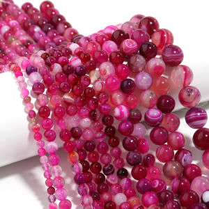 1 Strip 4/6/8/10/12mm Pink Natural Agate Loose Beads Gemstone Round Natural Stone Beads for Jewelry Making DIY Bracelet Necklace