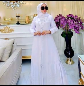 Arabian Bordir komputer bertabur Mote Swarosky//Abaya series putih Termewah Elegant//Abaya Bordir Putih & Variasi warna Terkini 2023//Promo COD//Yunita Lestari Fashion//