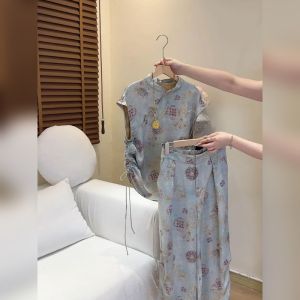 YUFUQING | New Chinese Style Floral Print Shirt And Pants Set Womens Summer High Waist Loose Wide Leg Pants Two Piece Set Traditional Chinese Fashion