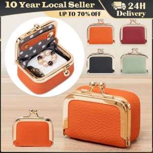 Genuine Leather Kiss Lock Coin Purse Square Solid Color Leather Jewelry Bag Mini Multifunctional Small Item Bag Earrings