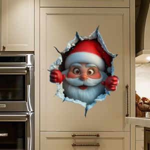 Santa Claus Break-Through Wall Decal Vinyl Christmas Wall Stickers Removable Holiday Decor for Home and Living Spaces