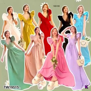 B19515 เดรสยาว แขนกุด แต่งระบาย โลหะ แต่งระบาย ชุดผ้า เดรสยาว แขนกุด ชุดผ้า เดรสยาว แขนกูด ชุดผ้า