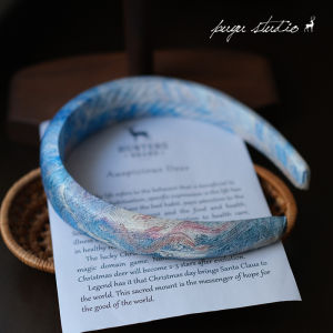 Blue Sponge Hairband Hair Clip Face Wash Hair Accessory High-End Sensation Small Niche Monet Oil Painting Inspired Snow Design