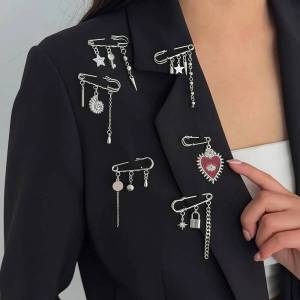 Ingemark | Ingemark 6Pcs/Set Vintage Punk Metal Tassel Brooch Women Men Creative Heart Star Conch Shape Pendant Suit Pants Pin Accessories