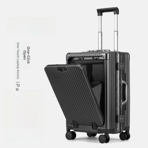 Cool Aluminum Frame Side Opening Luggage Suitcase Fashionable Hardshell Carry-On Bag with Password Lock for Men And Women
