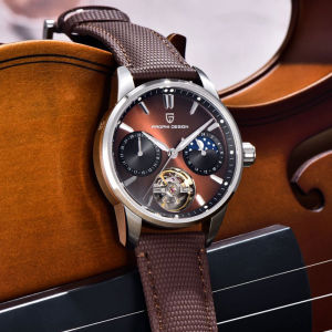 PAGANI THIẾT KẾ Tourbillon Đồng Hồ Cơ Nam 41mm Dây Da Mặt Kính Sapphire Chống Thấm Nước Dạ Quang Chống Sốc Quà Tặng Đồng Hồ