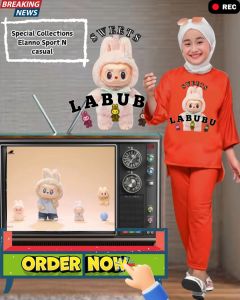 Setelan Anak Muslimah LABUBU Motif Sapi Bordir - Bahan Baby Terry Nyaman - Usia 3-11 Tahun - 3 Warna