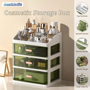 JustLiving 1ชิ้นใหญ่ลิ้นชักเก็บเครื่องสำอางพลาสติกพร้อมลิ้นชัก3ระดับชั้นคุณภาพสูงที่จัดระเบียบแต่งหน้าที่จัดระเบียบเครื่องสำอางหลายชั้นจัดระเบียบลิ้นชักโปร่งใสที่เก็บสายข้อมูลกล่องใส่ของตั้งโต๊ะ