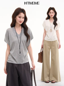 HTMEME | Áo Blouse Tencel Cổ V Dáng Xòe Tay Voan Mùa Hè