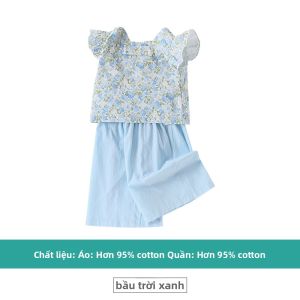 Hamqi | Bộ Đồ Hai Mảnh In Hoa Bông Cotton Thời Trang Cho Bé Gái Mùa Hè
