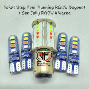 Paket Lampu Stop Rem Running BAYONET PREMIUM RGBW LED & Lampu Sein Sen Depan Belakang Jelly RGB 4 Warna Running Flash DC 12 Volt Universal