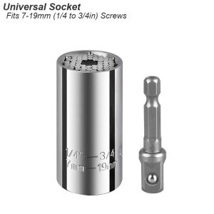 Universal Socket Wrench Head Set Sleeve Gadget 7-19mm Power Drill Adapter Spanner Key Nut Magic Grip Multi Hand Tools Multitool