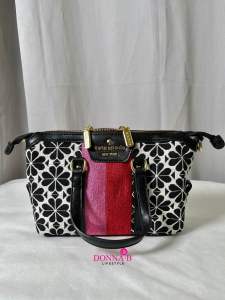 Kate Spade new york Black & White Jacquard Tote Bag with Pink Stripe