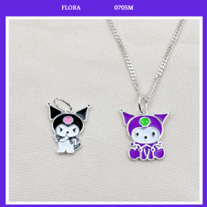 FLORA 0705M - [Có bán lẻ] Dây chuyền bạc S925 hình Kuromi màu tím den dành cho bé gái