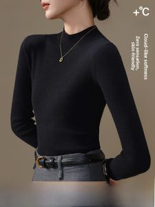 Miiow | Womens Wool Knitted Base Shirt Sweater Autumn Winter Inner Wear 2025 New High-End Feeling Can Be Worn Outside Black Top