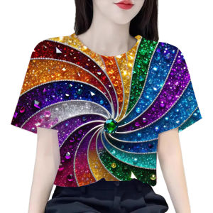 Summer Bestseller Creative Trendy Colorful Bead Pattern 3D Print Short Sleeve Womens Casual Fashion round Neck T-shirt