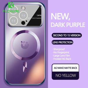 FLOVEME Luxury Large Window AG Matte Phone Case For iPhone 15 14 13 12 Pro Max 15 14 Plus Wireless Charging With Glass Lens Film Protector Shockproof Back Cover For iphone 15 14 13 12