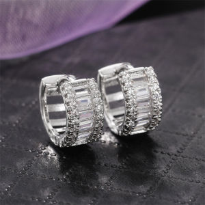 Huitan Luxury Small Circle Earrings Women Inlaid Geometric Cubic Zirconia Simple Stylish Accessories Wedding Trend Jewelry