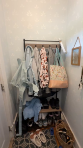 4-in-1 Coat Rack Shoe Bench Entryway Organizer with Hooks Storage Shelf Metal Frame Shoe Rack for Home Bedroom