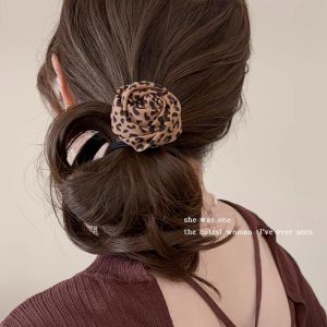 Pháp Retro in da báo Băng Đô Cài tóc hoa hồng của phụ nữ đàn hồi cao Dây Buộc Tóc Băng cao su Headband mới bền Dây Buộc Tóc mũ nón